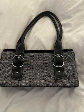 Classic Black and Gray Herringbone Shoulder Bag
